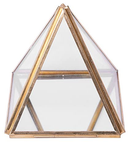 Glass Jewellery Box Decorative Golden Geometric Crystal Pyramid Ring Holders for Birthday Wedding S