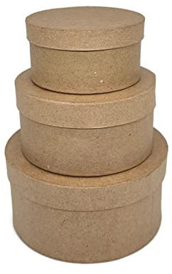 AllStellar Runde Pappmaché-Nistkästen - Kleines Set mit 3 Pappmaché-Boxen mit Deckel zum Basteln, Geschenke, Aufbewahrung von Schmuck, Schatz, Accessoires, Kosmetik, Ornament und mehr
