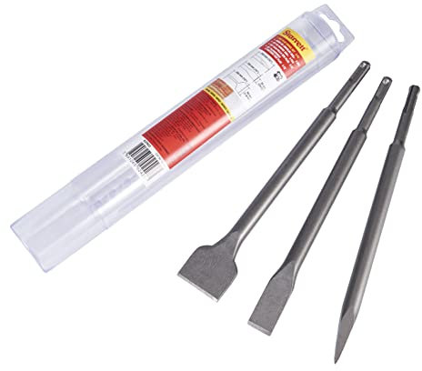 Starrett SDS Plus Chisel Set - 3 Piece KCPK03 Ideal Quality Wide Flat and Point Chisels - for Masonry Concrete Bricks Rotary Hammer Accessories