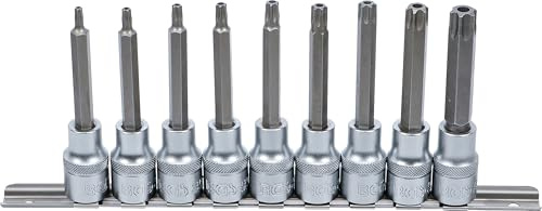 BGS 5178 | Bit-Einsatz-Satz | T-Profil (für Torx) mit Bohrung | 9-tlg. | Antrieb Innenvierkant 12,5 mm (1/2) | Länge 100 mm | Chrom-Vanadium-Stahl (S2) | verchromt, matt | mit Rändelung