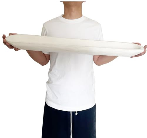 linsuo Wooden Dough Bowl Decor, Vintage Wooden Bowl Hand Carved Home Decor for Dining Table Center, Living Room, Kitchen Decor. (30inch White)