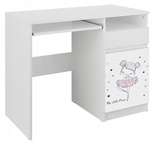 iGLOBAL Kinderschreibtisch Schreibtisch mit Tastaturauszug und praktischen Schublade und Schrank mit 2 Einlegeböden, Computertisch für Junge und Mädchen (Ballerina)