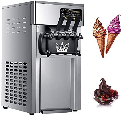 Commercial Ice Cream Machine, Intelligent LED Three Flavors Ice Cream Maker with 3L Raw Material Tank 1.8L Freezing Tank, 18L/Hour,Energy Saving, 1200W for Restaurants Bars Cafes Bakeries
