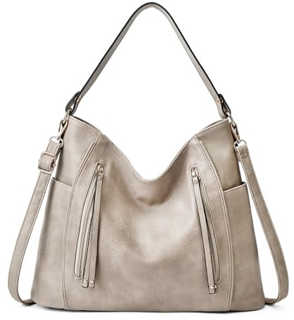 FORRICA Handtasche Damen Umhängetaschen Große PU Leder Vintage Tote Shopper Multi-Tasche Modische Crossbody Schultertasche für Frauen mit Abnehmbarer Gurt für Arbeit Büro Satchel Beige
