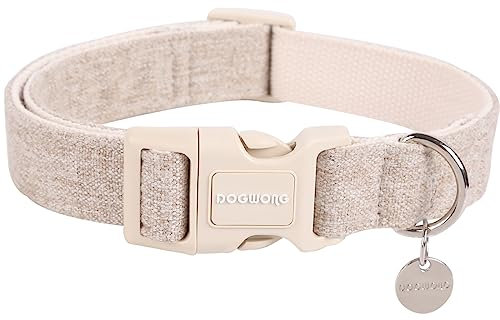 DOGWONG Hundehalsbänder Khaki, Hanf Hundehalsbänder Khaki hundehalsband, Natürliche Weich Langlebig Halsband Hund Bequeme verstellbares Hundehalsband für Grosse kleine mittelgroße Hunde
