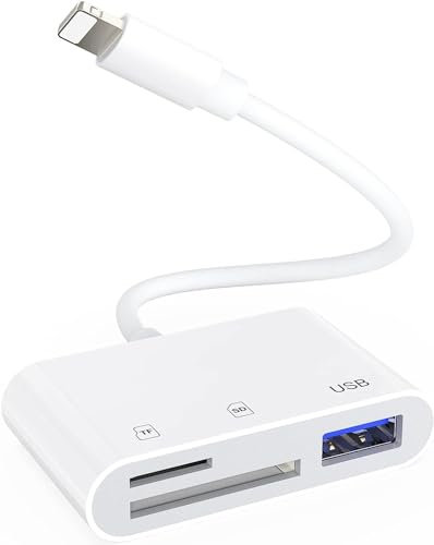 SD Kartenleser Adapter iPhone, TF Kartenleser i-Phone Kartenleser 3 in 1, Lightning USB Camera Adapter SD/TF Kartenleser Adapter iPhone USB OTG Adapter Kompatibel iPhone 14/13/12/11/X/8/7/i-Pad