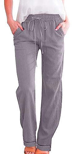 Leichte Sommerhose, Damen Culottes Hosen Damen Ski Hose Hohe Taille Geschnittene Leinenhose Mit Kordelzug Einfarbig Lose Geschnitten Jogginghose Lässige Arbeitshosen Track Pants (Light Gray, M)