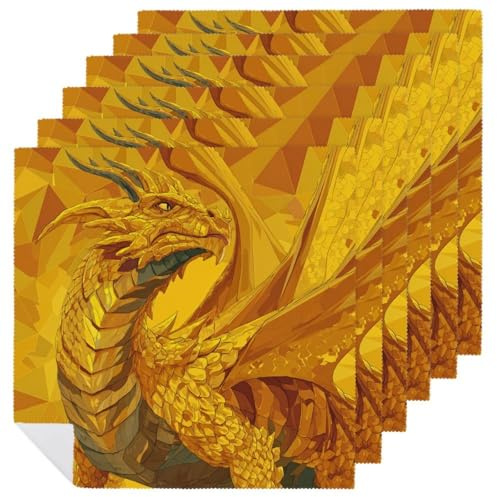 Majestic Golden Dragon Geometrische Stoffservietten, quadratisch, hochwertig, wiederverwendbar, waschbar, Polyester-Tischwäsche, Serviette für Dinner-Party, 6 Stück