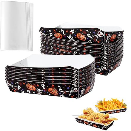 100pz Vassoio Carta per Alimenti di Halloween e 100pz Carta Alimentare Vassoio per Dolcetti Vassoio per Nachos Vassoio per Servire Cibo Snack Hot Dog Caramelle (Prodotto Semilavorato)