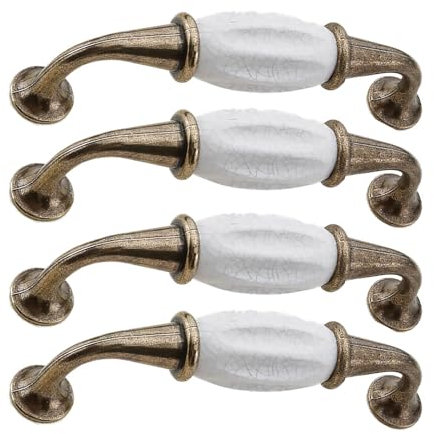 96mm Türgriffe, 4Pack Keramik Marmor Türgriff, Vintage Schrankgriffe, antike Bugzüge, Möbeltür Ziehgriffe für Küchenschrank, Kommoden, Schrank, Tür, Holztore (B)