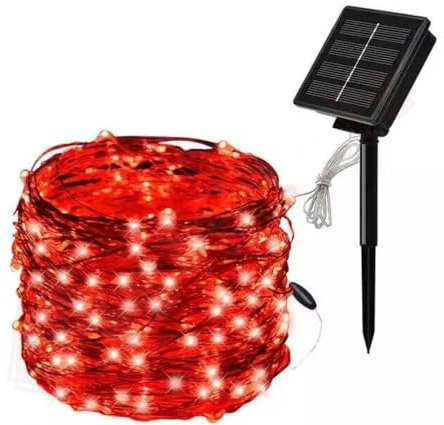 r2digital Tubo Natalizio Led ad Energia Solare, Luci Luminose di Natale da Esterno, Corda IP65 8 Modalità per Giardini, Decorazioni Natalizie, Feste, Pannello con batteria ricaricabile (Rosso, 12)