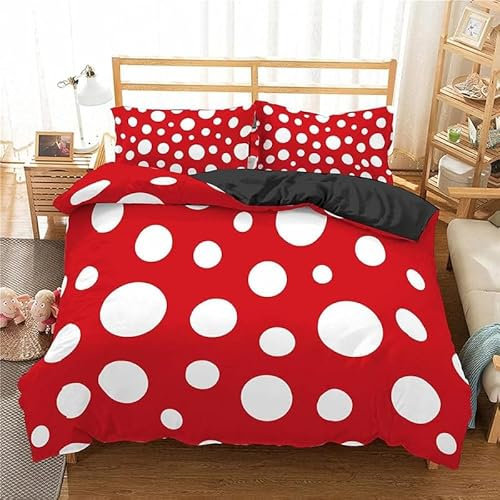 EXSANLIEAY Roter Punkt Bettwäsche 135x200 Modern Bettbezug 3 Teilig Set mit 2 Kissenbezug 80x80 cm, Weich Mikrofaser Bettwäsche-Sets mit ReißVerschluss