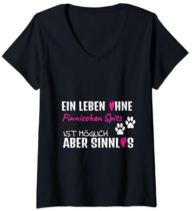 Finnischer Spitz Hundespruch Fashion Violett Geschenk Dame T-Shirt mit V-Ausschnitt