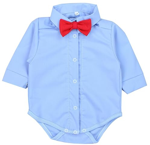 TupTam Baby Body Langarm Jungen mit Kragen – Hemdbody für Babys aus Baumwolle – Body Baby Festlich, Farbe: Blau/Rote Fliege, Kinder Größe: 80