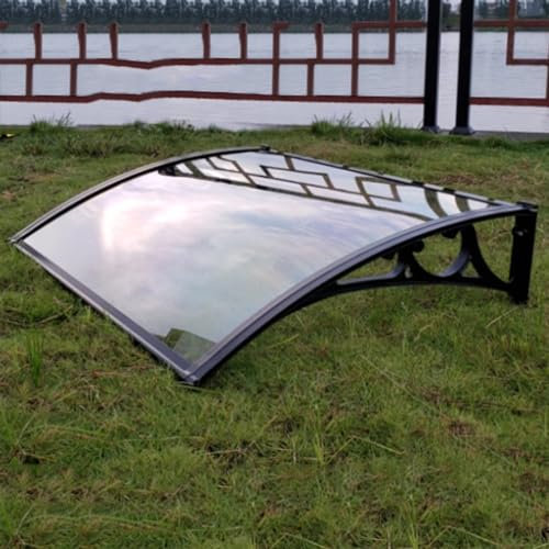 Türdach Überdachung Pultvordach Markise Fenster Schwarze Kunststoffhalterung und Transparente Platte Polycarbonat,Pavillion Türvordach Regenschutz Beständiger Eingangstür Garage Balkon (120×210cm)