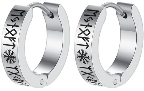 Flongo Wikinger Runen Huggie Ohrringe: Herren Ohrstecker Creolen viking silber hoop earrings Piraten nordisch Edelstahl schmuck punk keltische runen schmuck Geschenk für Männer Jungs Frauen Damen