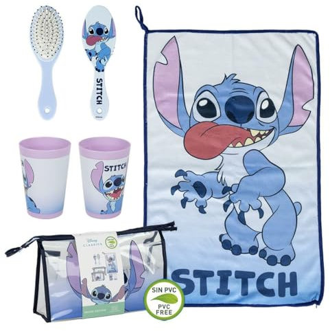 Trousse de Toilette de Voyage Stitch - Bleu - 23 x 15 x 15 x 8 cm - Grande capacité de Stockage - Fermeture à glissière - Produit Original conçu en Espagne