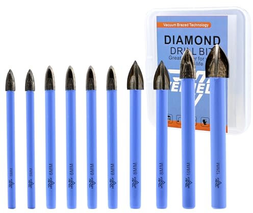 VENJELD Juego de Brocas Diamante Seco - 5mm X 2, 6mm X 4, 8mm X 2, 10mm, 12mm 10 Piezas Taladro Carburo para Madera Plástico Mampostería Baldosa Cerámica Hormigón Mármol - Vástago Redondo con Estuche