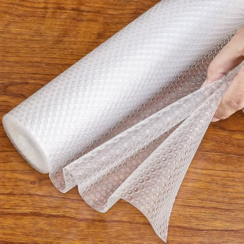 Hersvin Kitchen Drawer Liners 40cmx600cm Upgraded Pure EVA Cupboard Liners Cabinet Shelf Mats Non Slip Non-Adhesive Oil-Proof Waterproof Plastic Protector Fridge Shelves Lining (Clear Dot)