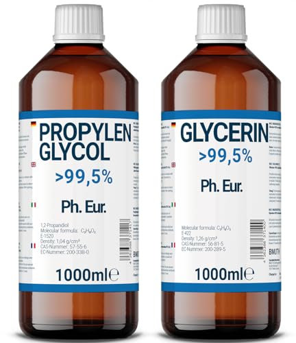 1000ml Glycerin + 1000ml Propylenglycol in Pharmaqualität | >99,5% | Rein | E422 + E1520 DIY