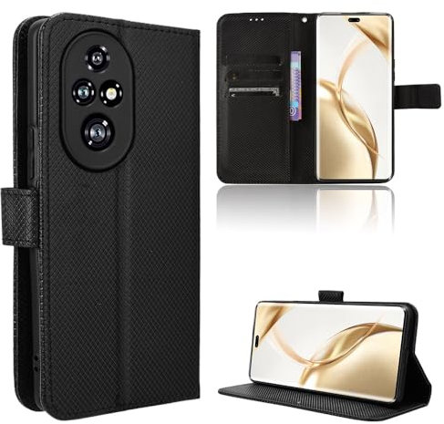 Rojeuinn Cover per Honor 200 Pro 5G custodie,Premium Portafoglio Magnetica Flip Case,Custodia con fibra di carbonio-Nero
