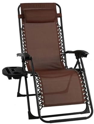 EIGFOH Tumbonas Plegables,Tumbonas Jardin Exterior Silla de Playa con Portavasos y Reposacabezas,Silla de Playa Ajustable para Jardín,Playa,Piscina,Terraza,Carga de 150 KG (Marrón 1 Tumbonas)