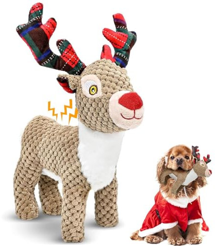 CHAWONER Hundespielzeug Weihnachten, Interaktives Hundespielzeug Quietschspielzeug für Langeweile, Gefüllte Elch Plüsch Haustier Spielzeug für Kleine Mittlere Große Hunde, Robustes Hundespielzeug