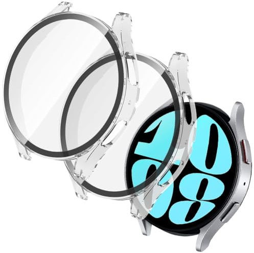 OFFCUP Coque Compatible avec Samsung Galaxy Watch 6 40mm, 2pcs Étui de Protection Complète avec Protection D'écran, Protecteur D'écran en Verre Trempé Coque Anti-Rayures Case(Transparent)