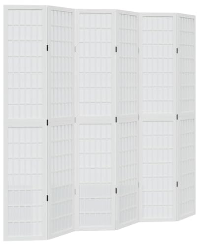 vidaXL Room Divider 6 Panels White Solid Wood Paulownia
