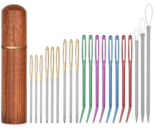 HOTUT 20 Stück stumpfe Nadeln mit großem Öhr, Garn Stricknadeln, gebogene Gobelinnadeln, Stopfnadeln mit großem Öhr, Sticknadeln mit großem Öhr, Handstricknadeln zum Häkeln, Stopfen, Quilten