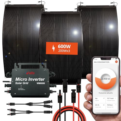 Wonder Full Energy - Kit Solaire Flexible 600W - Panneaux Monocristallins Étanches IP67 Haute Efficacité - Installation Plug & Play - Léger, Courbe, pour Camping-Car, Balcon, Jardin, Bateau, Autonome