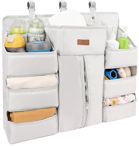 Bebamour Wickeltasche zum Aufhängen für Wickeltisch und Krippe, Windelstapler, Kindergarten-Organizer für Baby-Essentials, Windel-Organizer für Kinderbett, Grau