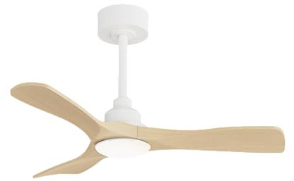 Sulion - Ventilador De Techo De Aspas Con Luz DELIA S - Interior/Exterior, Metal Blanco, 3 Aspas Madera