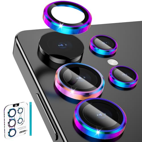 imluckies [3+2 Protection Objectif Caméra pour Samsung Galaxy S25 Ultra, AR+AF Verre Trempé & Alliage Aluminium Anneau Anti-Rayures 9H Caméra Arrière Protecteur, HD Transparent - Colorée