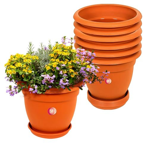 STL 6 Pcs Plastic Plant Pots Nursery Pots with Drainage Holes Lightweight, Flexible & Durable Flower Pots for Seedlings, Cuttings, Transplanting Ideal for Home, Garden, and Greenhouse Use