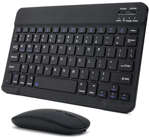 Combo de teclado y mouse Bluetooth para iPad, teclado inalámbrico delgado y recargable para tabletas, compatible con todos los dispositivos de sistema iOS/Windows/Android, color negro