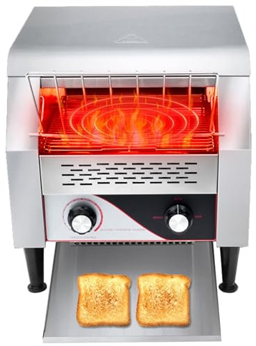 Commercial Conveyor Toaster with Double Heating Elements, Heavy Duty Stainless Steel, Professional for Buffets, Family Gatherings, Camping