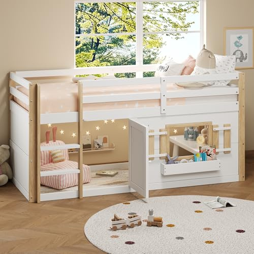 Bladez Hochbett für Kinder, 90x200 cm, Weiß, Etagenbett mit Spielbereich, Sprossenleiter, Umbaufähige Untere Ebene, Platzsparend