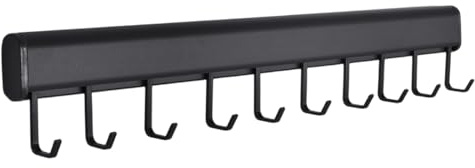 Alyxen 50cm Küchenstange mit 10 Haken | Selbstklebende Hakenleiste & Hängeleiste Ohne Bohren | Starke Haftung Aluminium Küchenreling für Küchenutensilien | Wandorganisation für Bad & Home Office