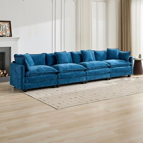 WEALTHOUSE Wolken Sofa Modulare Wohnlandschaft Sektionale Couch Chenille Stoff Weich Bequem Atmungsaktiv Ergonomisches Design Flexible Kombination Einfache Montage (Blau,4 Sitzplätze)