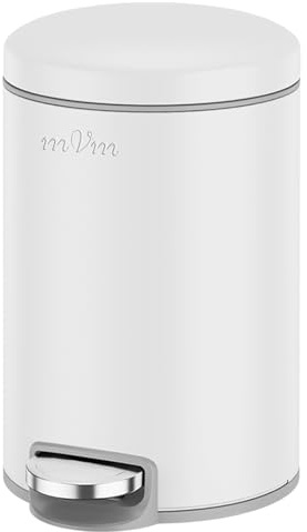 mVm Poubelle Cuisine 20L, Poubelle Salle de Bain, Acier Inoxydable, Blanc | Anti-traces de doigts, Fermeture Douce et Maintien en Ouverture, Seau Intérieur Amovible, Idéale pour toilette wc et Bureau