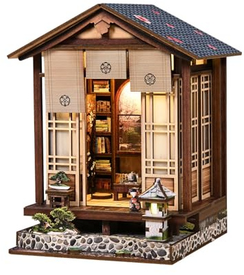 Honghuang DIY Hölzerne Buchecke Figuren, Miniaturen Im Japanischen Stil Moosgarten Buchstütze 3D Puzzle, Geburtstagsgeschenke Heimdekoration Kunsthandwerk Japanese Garden