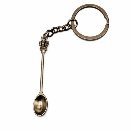 VEOWOO Spoon Keyring – Cute Keychain Bag Charms for Women with Crown Topped Mini Spoons Charm and Antique Bronze Finish, Tableware Key Rings Gifts for Vintage Lovers, Friends, Family, Girls and Boys