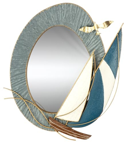 GILDE Spiegel - Bootmotiv Seestern - Metall - gewischt - blau weiß - Höhe 66cm x Breite 54cm - Wandspiegel