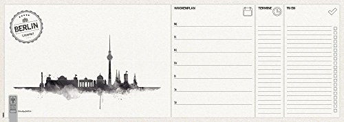 Notizblock “Wochenplaner - Berlin“ | Schreibtischunterlage | Wochenkalender | 52 Blatt | 45 x 16 cm | To-Do-Block zum Abhaken mit Aquarell-Motiv, beige/schwarz - Schreibgefühl