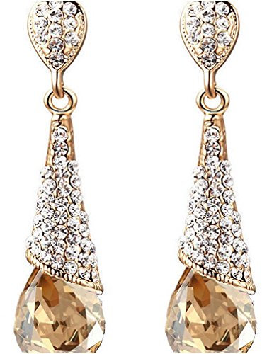 YAZILIND Gold 18K überzogen Frauen-Mode-Riss-Tropfen Champagner Zirkonia Strass Dangel Ohrringe Geschenk