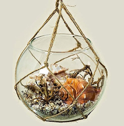 Hänge-Deko Ginsa, Maritime Hängeampel aus Glas mit Muscheln, aufgehängt an Kordel, Maße: Höhe 10 cm, Durchmesser 12 cm; Kordellänge: ca. 22 cm, Modell:große Muscheln