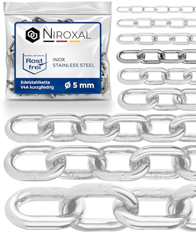 5 Stück 50cm = 0,5 meter 5mm starke Schaukel Ketten Meterware V4A Stahlkette kurzgliedrig am Stück Edelstahlkette A4 DIN 56856 Gliederkette DIN 766 rostfreie Ankerkette Metallkette 0,5m