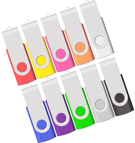 16GB USB Memory Stick 10 Pack, Flash Drive Usb Stick Bulk of 10 PCS 16 GB JBOS USB2.0 Swivel Thumb Drives Gig Stick Jump Drive Disk Key for Fold Digital Date Storage Gift for Client, Mix-Colors