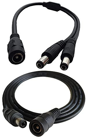 DZYDZR DC 12V Cable - 5.5 x 2.1mm Jack 1 Female to 2 Male Splitter and 1m/3.3ft Extension Cable